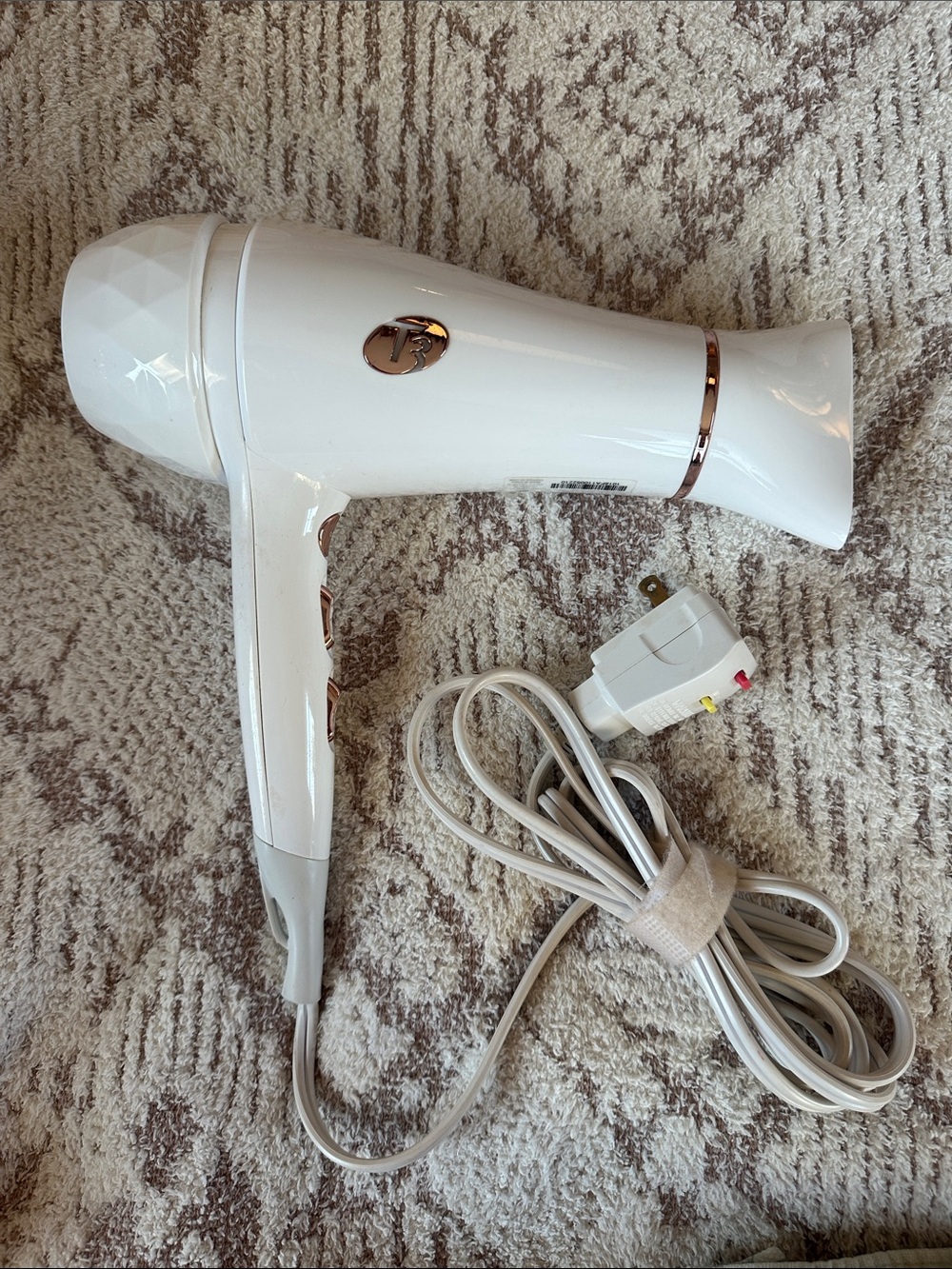 T3 Featherweight Luxe Hair Dryer White Rose Gold Blow Dryer Model 73849 EUC